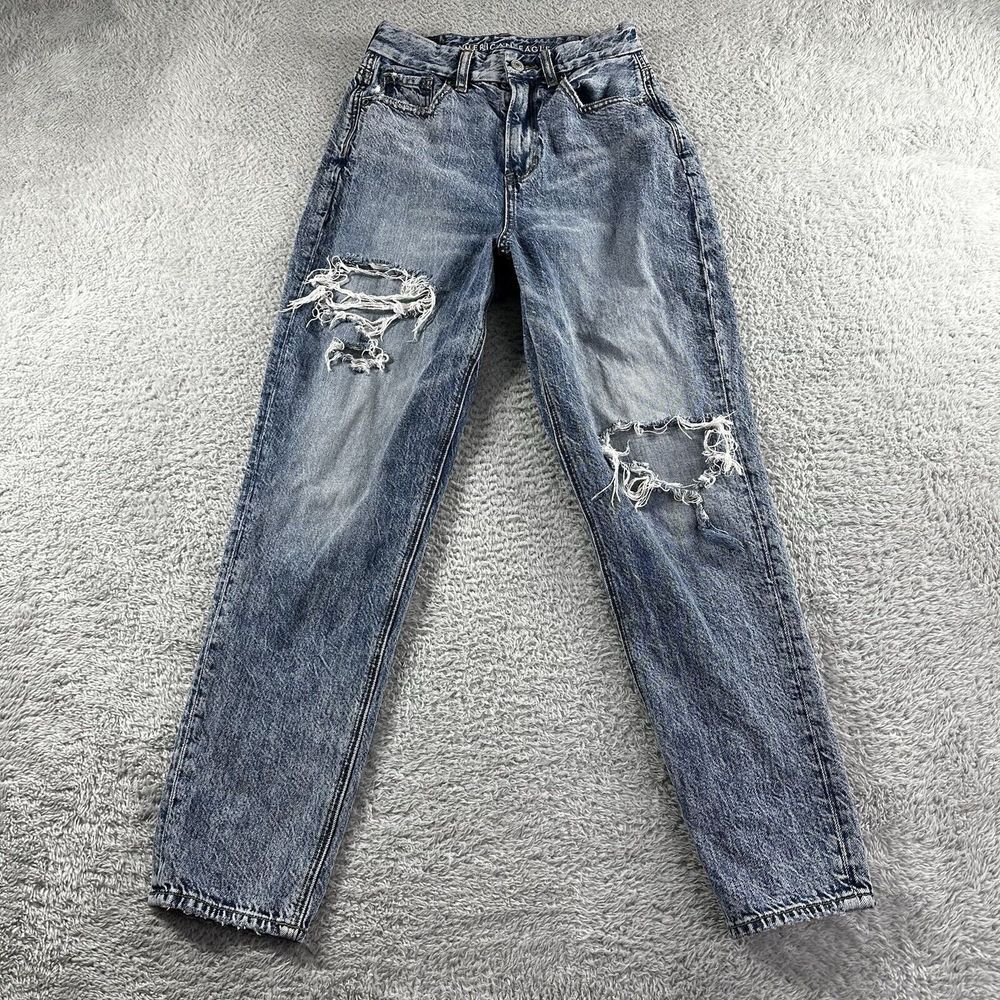 American Eagle Curvy Mom Jeans Womens 00 Acid Wash Retro Factory‎ Distressed